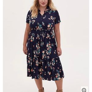 TorridPlus NAVY BUTTON DRAWSTRING SHIRT DRESS
